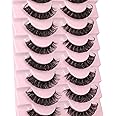 Newcally Lashes Nautral Look False Eyelashes Russian Strip Lashes Mink Wispy Lashes Pack D-curly Thick Full Volume Cat Eye Lashes Look Like Extensions 10 Pairs