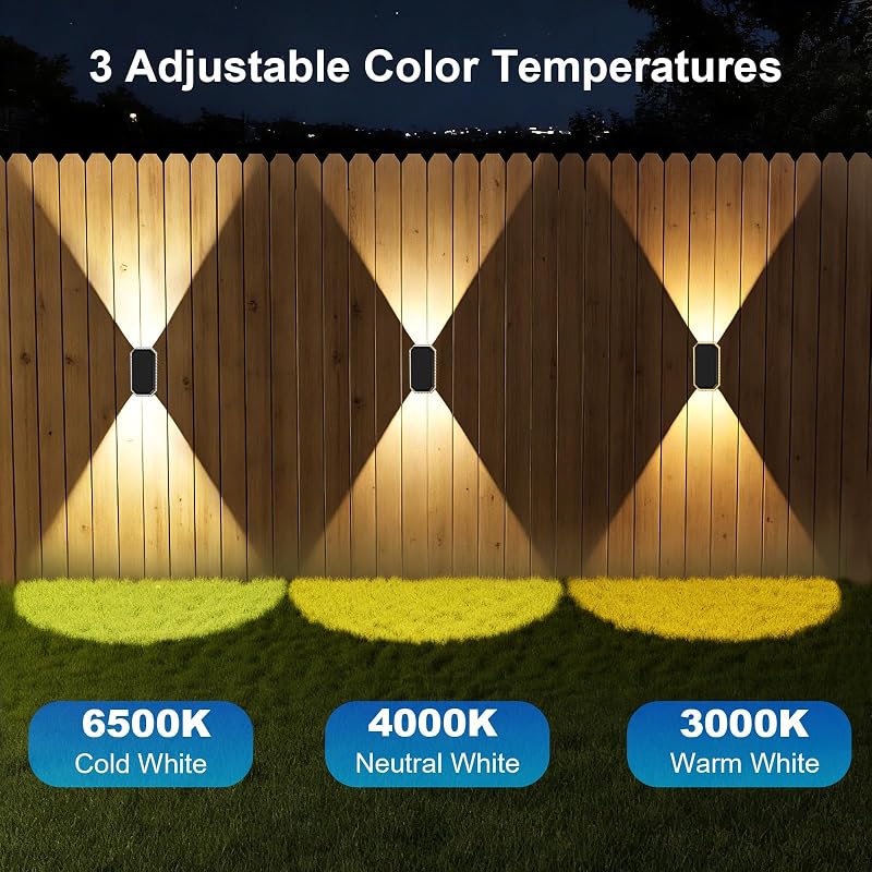 Applique Solare da Esterno, 3 Temperature di Colore Luci Solari da Esterno IP65 Impermeabili Lampade da Esterno Solari 1200mAH Batteria per Patio, Portico, Piscina, Balcony Decoration (4 Pezzi)