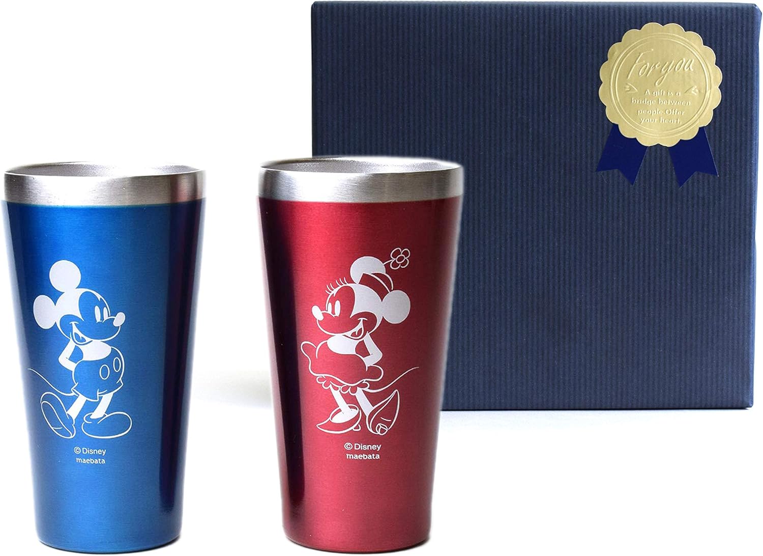 Amazon Co Jp 前畑 ディズニー ペアメタルサーモタンブラー ミッキー フレンズ ミッキー ミニー ギフト包装済 包装紙ネイビー ホーム キッチン