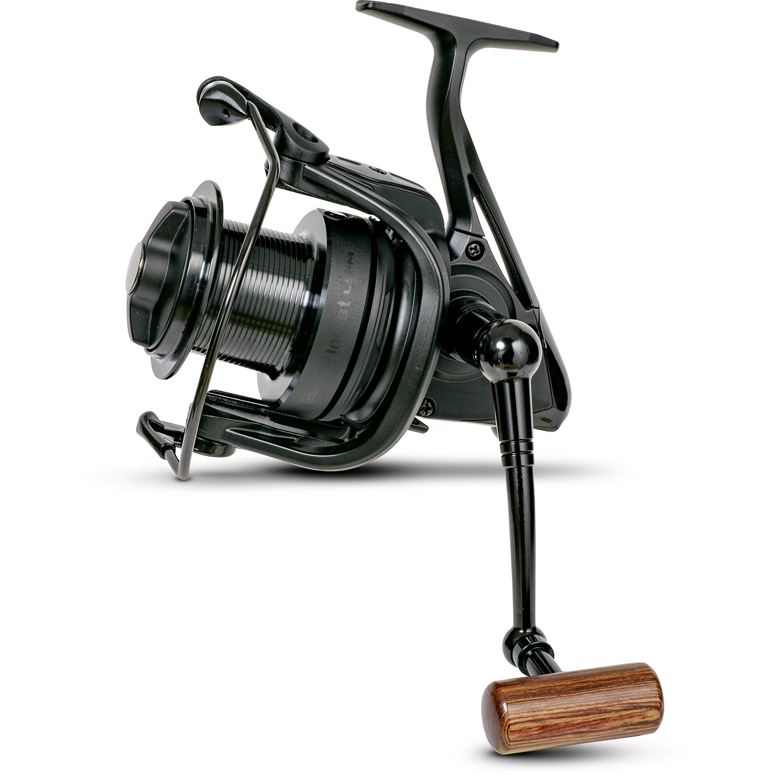 Radical Profigergeräte Insist LS-M 8000 Carp Reel with Elegant Wooden Handle Fishing Reel for Carp Fishing at Long Distances Highly Robust Construction, Black