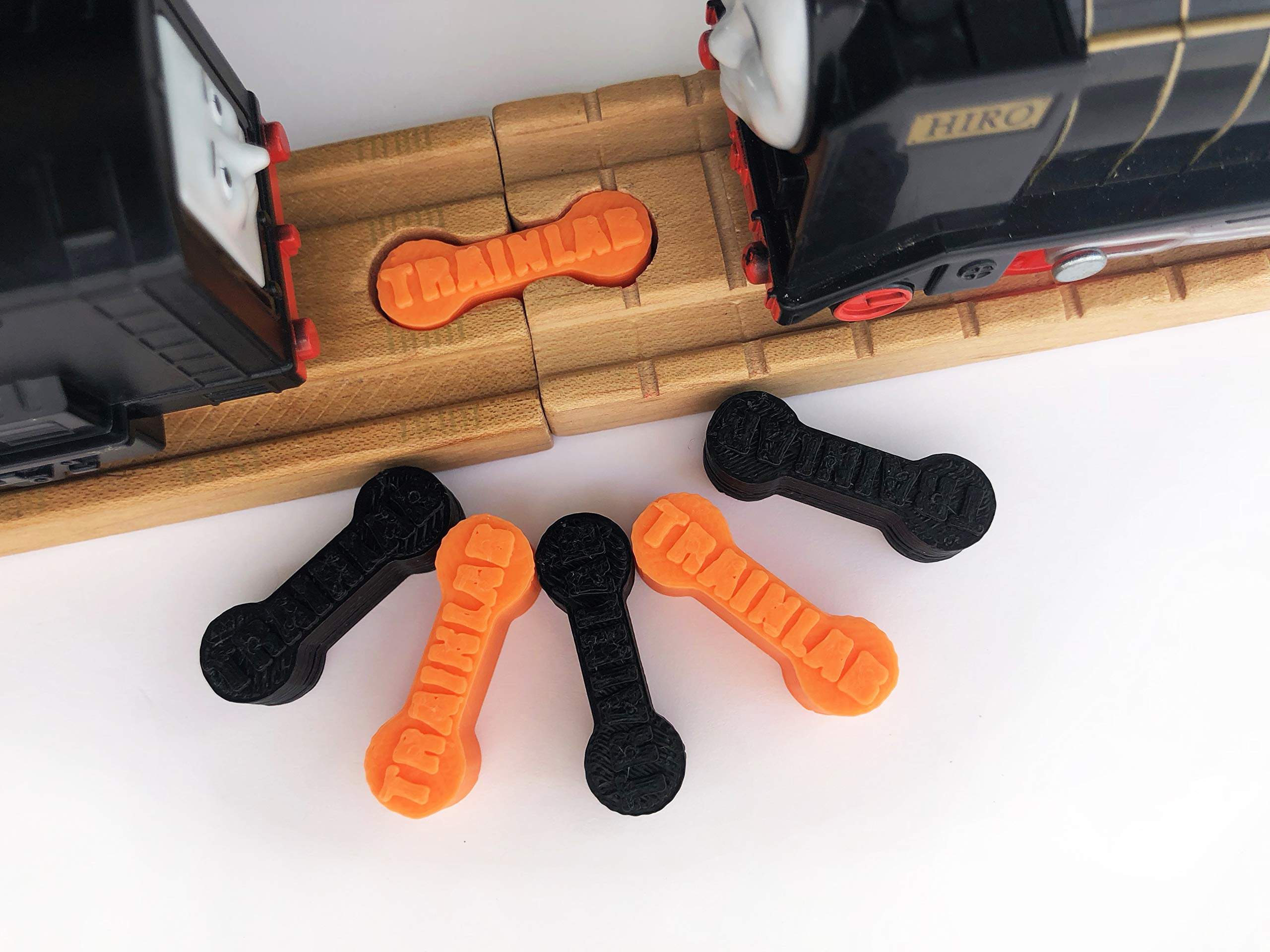 TrainLabDog Bone Train Track Adapter Connectors (6pcs) (Black & Orange)