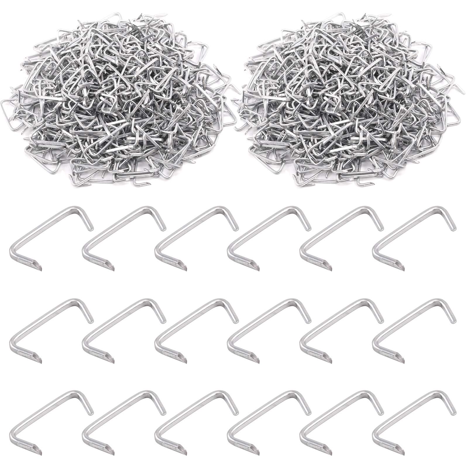 Swpeet 1000Pcs 3/4" Galvanized Hog Rings Assortment Kit, Professional Upholstery Hog Rings Installation Kit for Bungee Shock, Cords, Animal Pet Cages