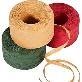 Sooez 3 Roll Raffia Ribbon String, 984 Feet Christmas Gift Wrapping Raffia | Paper String Ribbon Packing Paper Twine for Craft Supply Christmas, 328Feet Each Roll