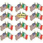 6/12/50/100 Pack-American Italy Friendship Flag Pins Bulk -1.5” Metal Patriotic US USA Italian Lapel Pins Badge Souvenir