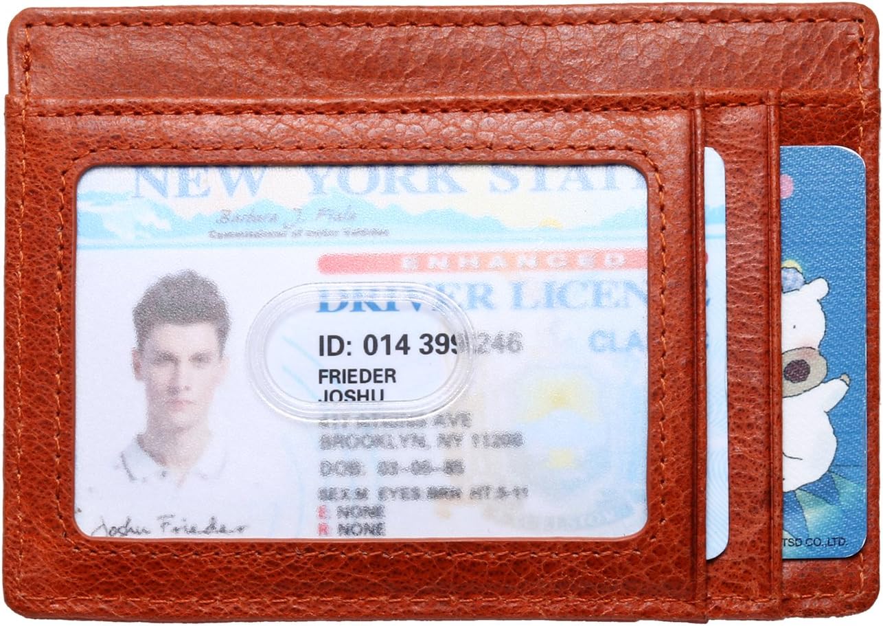 Slim Wallet RFID Blocking Card Case Genuine Leather Credit Card Holder Front Pocket Wallet (Reddish brown)