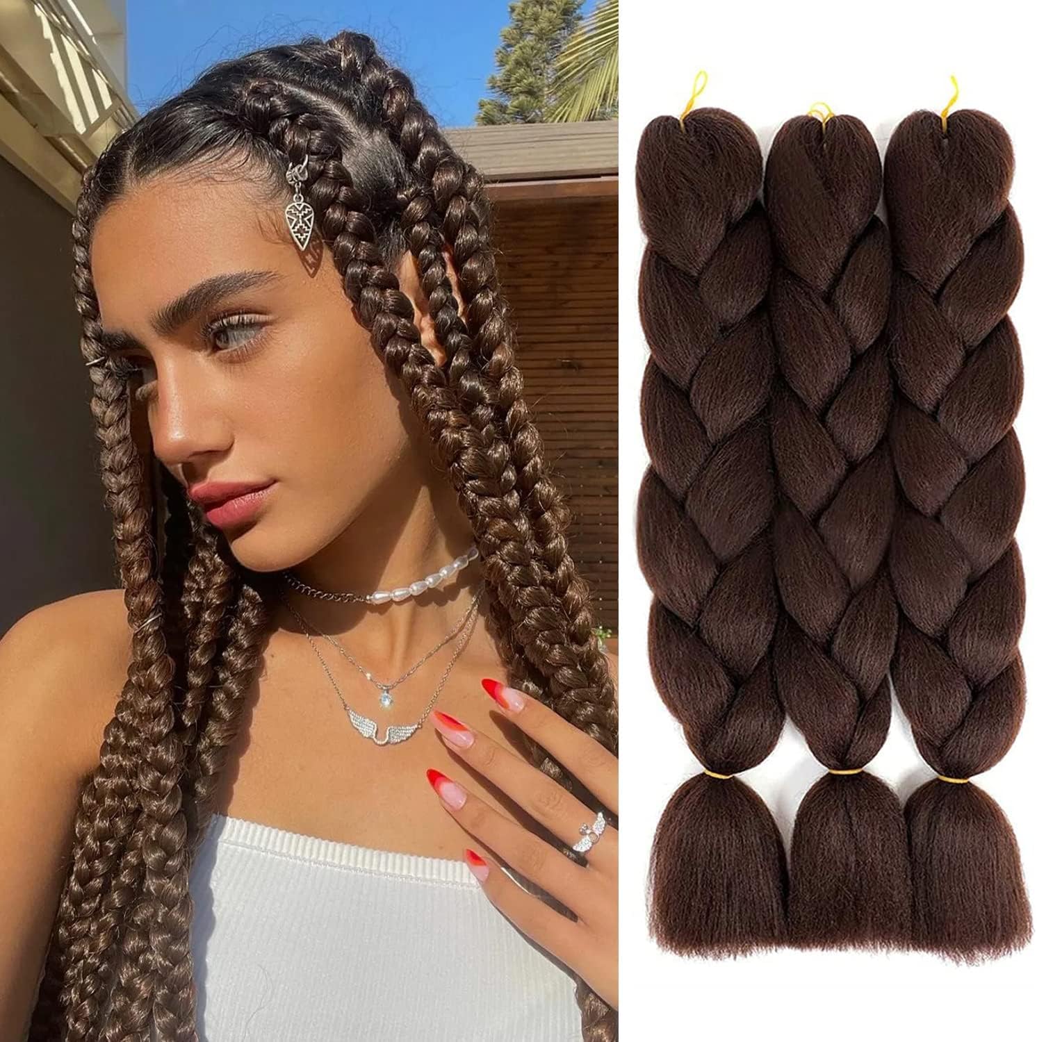 FANWYFYU Ombre Braiding Hair, 3Pack/Lot Ombre Braiding Hair Extensions High Temperature Synthetic 24inch Pre Stretched Braidings Hair,for Box Braids Braiding Hairs (Brown) — image 1