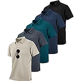 ZITY 5 Pack Polo Shirts for Men with Pocket Dry Quickly Short Sleeve Athletic Outdoor Work Collared Shirts