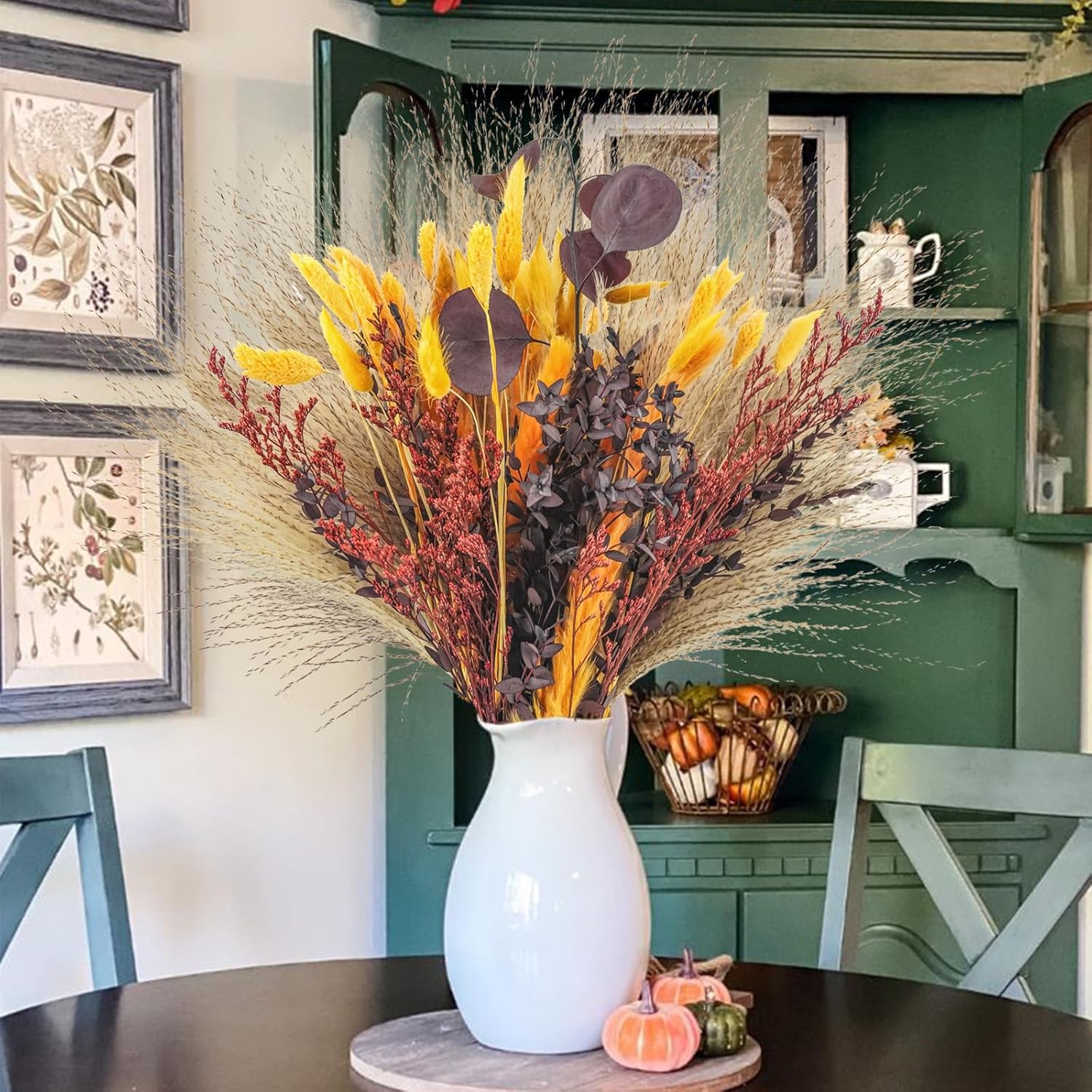 Dried & Preserved Flora - Krissing Fall Dried Pampas Grass Bouquets, Natural Orange Bunny Tails Fall Dried Flowers for Vases Autumn Boho Home Wedding Floral Arrangement Fall Table Centerpieces Decorations