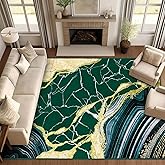 ASPMIZ Marble Area Rug 8x10 Washable Rugs for Living Room, Soft Faux Wool Green and Gold Bedroom Rugs Non Slip Modern Floor C