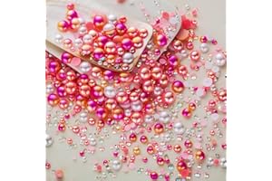MYYKO 60g Pink Flat Back Pearls Rhinestones for Crafts Mixed Size 3mm-10mm AB Color Round Half Pearls Flatback Pearl Beads and Resin Rhinestones Set for Face Art with Glue