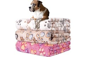 KOGSA Dog Blankets for Large Dogs, 3 Pack Dog Cat Blankets Washable, 41x31 inch, Soft Pet Mat Throw Cover for Kennel Crate Bed, Cute Paw Pattern, Pet Blanket.