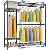 VIPEK X20 Expandable Metal Clothing Rack Adjustable from 3'3" to 4'8" Heavy Duty Garment Racks with Adjustable Shelves and Hanger Rods Portable Wardrobe Open Closet Rack System, Black