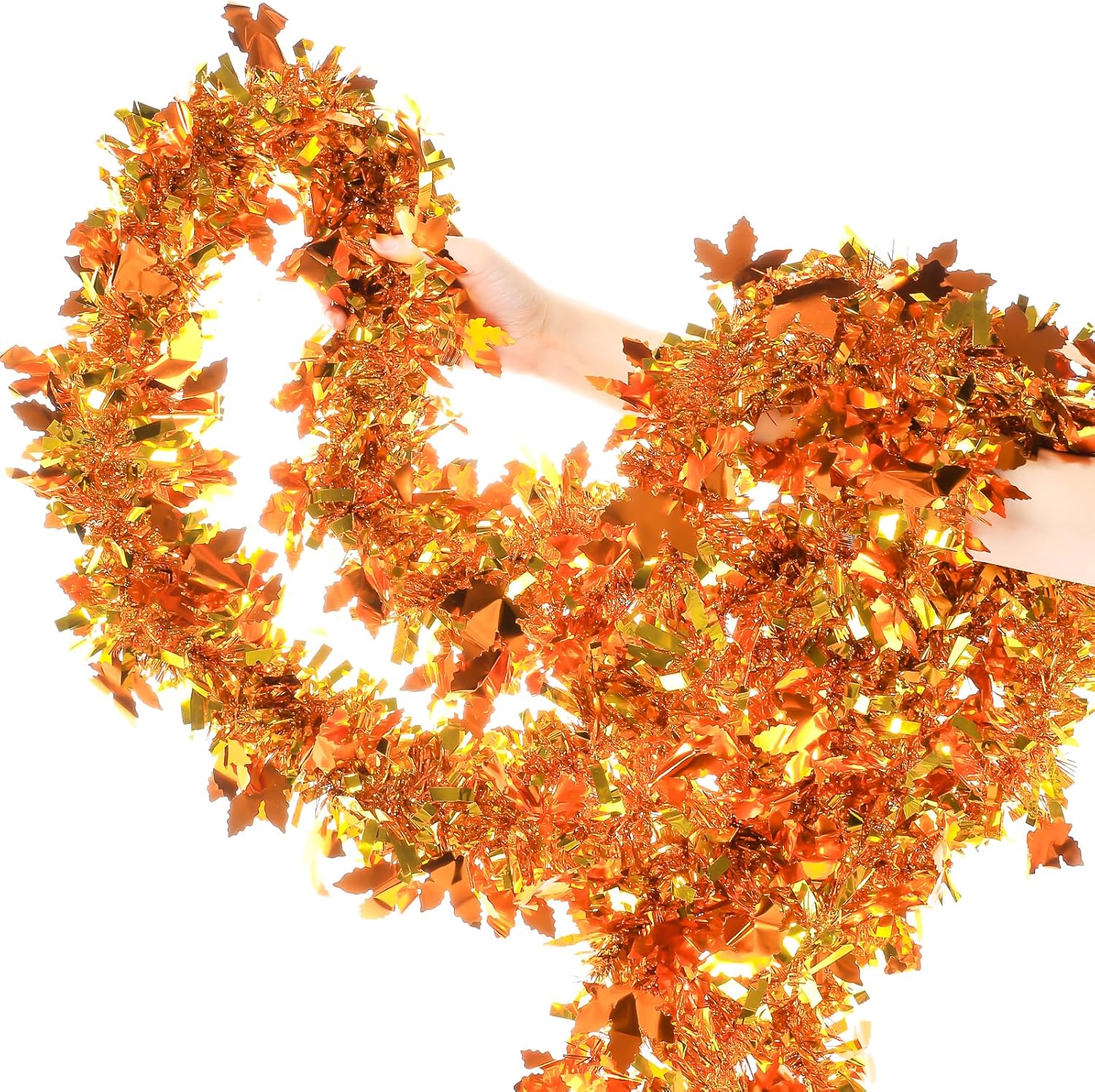 Wreaths, Garlands & Swags - GlyinnHe 33Ft Thanksgiving Tinsel Garland,Golden Maple Leaf Metallic Twist Garland Fall Hanging Garland for Autumn Thanksgiving Halloween Party Decoration