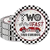 KEWUFD 50PCS Two Fast Two Curious Plates Growing Up Two Fast Car Themed 2nd Birthday Party Decoration for Boy