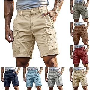 Mens Cargo Shorts Casual Elastic Waist Work Short Relaxed Fit Hiking Tactical Stretch Short Pants with Multi Pockets