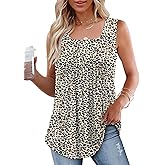 HAHIYOR Tank-Tops-for-Women Summer Sleeveless Casual Pleated Shirts Trendy Square Neck Tunics Dressy Flowy Tees S-2XL