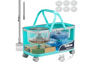 RINSEWISE Gen 2 Smart Mop Bucket – 2025 with Wringer on Wheels,Clean & Dirty Water Separation,Spin Mop and Bucket with 6 Reusable Mop Heads, 360° Swivel Wheels for Home Cleaning-Blue