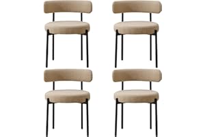 Locus Bono Boucle Dining Chairs Set of 4, Modern Upholstered Dining Room Chairs, Armless Kitchen Chair for Dining Room, Living Room, Black Metal Legs (Beige)