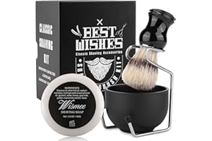 Wismee Men's Shaving Brush Set Boar Bristle Hair Shaving Brush, Stainless Steel Shaving Bowl & Stand, 3.5Oz Shaving Soap Wet Shaving Cleaning Tool Birthday Father Day Gifts for Him Men