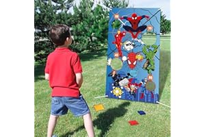RENBANGUS Hero Bean Bag Toss Game-Throwing Game Banner with 3 Bean Bags-Hero Party Supplies for Kids and Adults Indoor Outdoor Hero Party Decorations Kids Carnival Games