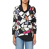 Ali Miles womens Printed Brushed Knit Cowl Neck Double Layer Tunic