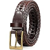 SUOSDEY Braided Genuine Leather Belt for Men, 1.2" Width Men’s Casual Woven Leather Belt for Jeans Pants