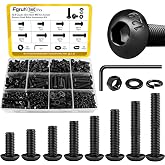 Fgruh 560PCS M6 Hex Button Head Screws Bolts Nuts Washers Assortment Kit | M6-1.0 x 10/12/14/16/20/25/30/35 mm Bolts Assorted Set, Grade 12.9 Alloy Steel Black Zinc Plated Anti-Rust Hardware Set
