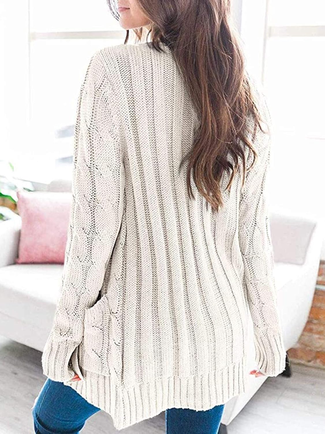 PRETTYGARDEN Women’s Long Sleeve Open Front Knitted Cardigan Sweater Button Down Chunky Outwear Coat with Pockets at  Women’s Clothing store