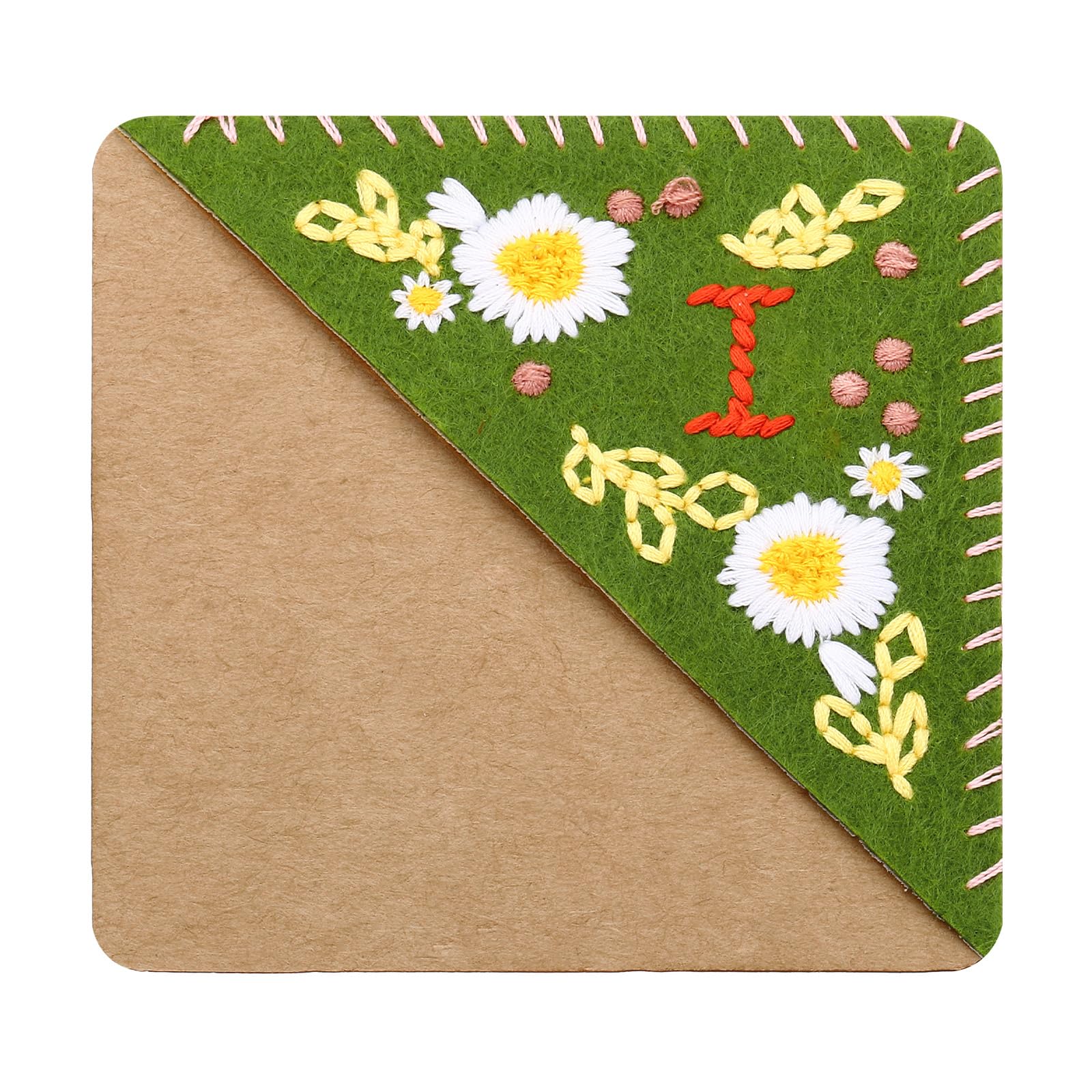 PATIKIL Personalized Embroidered Corner Bookmark, Flower Felt Stitched Triangle Book Mark Hand Floral Page Marker for Women Men Reading Lovers Teachers DIY, Green, Letter i