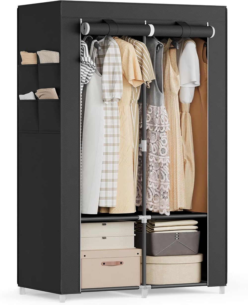 SONGMICS Clothes Wardrobe Portable Closet with 2 Hanging Rails 4 Pockets 167 cm