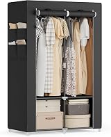 SONGMICS Clothes Wardrobe Portable Closet with 2 Hanging Rails 4 Pockets 167 cm