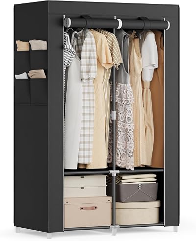 SONGMICS Clothes Wardrobe Portable Closet with 2 Hanging Rails 4 Pockets 167 cm