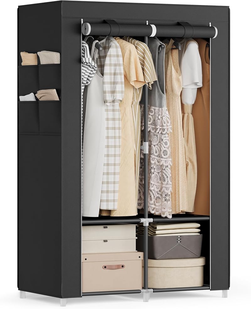 SONGMICS Clothes Wardrobe Portable Closet with 2 Hanging Rails 4 Pockets 167 cm