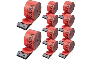 VEVOR Truck Straps, 4" x30' Heavy Duty Tie Down w/Flat Hooks 18,000lbs Break Strength, WLL# 6000lbs, Cargo Straps tie Down for Flatbeds, Trucks, Trailers, Farms, Rescues, Tree Saver, Red(10 Pack)