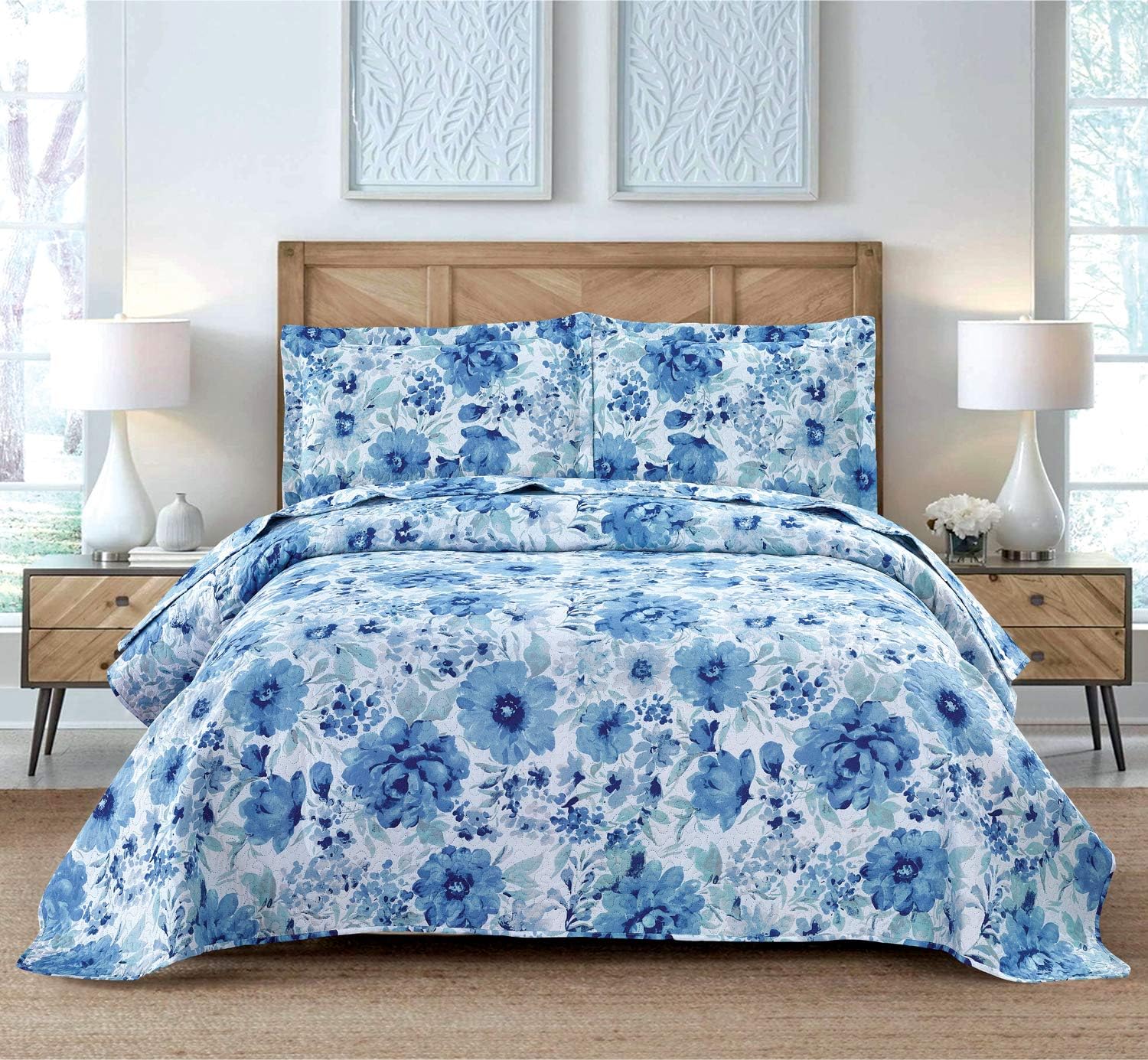 Blooming Flower Quilted Coverlet King Size for Kids Boys Girls Teens