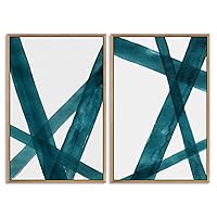 SIGNWIN Framed Wall Art Print Set Intersecting Lines Dark Green Color Hues Geometric Shapes Illustrations Modern Art Contemporary Dramatic Dark for Living Room, Bedroom, Office - 16