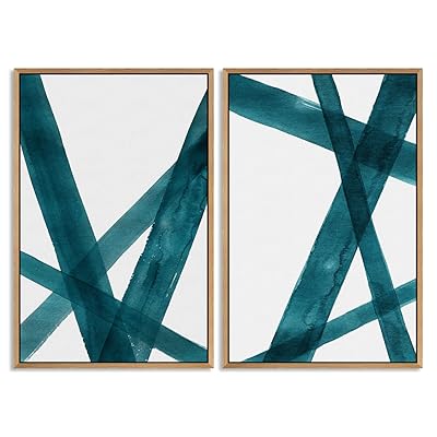 SIGNWIN Framed Wall Art Print Set Intersecting Lines...