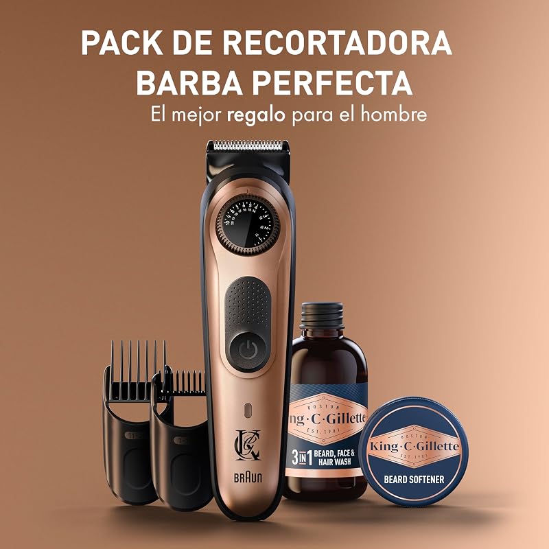 Kit de Barba Masculino, Pack Perfect PRO Aparador de Barba + Mini Gel de Limpeza para Pelos Faciais e Facial 60ml + Mini Bálsamo Suave 25ml, Presentes Originais para Homens