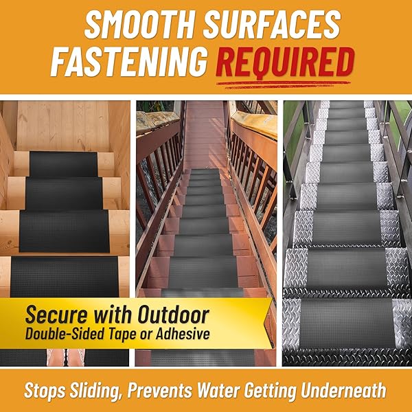 OTTOMANSON BULLNOSE STAIR TREADS OUTDOOR – DOTS HEAVY-DUTY NON-SLIP STAIR MATS – BEST GRIP ON CONCRETE, BRICK & TEXTURED STEP – FASTENING REQUIRED FOR WOODEN & RV STEPS, PACK OF 5