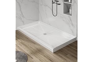 Findepot 60'' L X 36'' W X 4'' H Shower Base For Bathroom, Rectangle SMC Shower Pan In White, Single Threshold Shower Base, Stainless Steel Shower Drain Cover Included