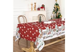 MYSKY HOME Christmas Table Cloth 54×70 in, Waterproof Tablecloth Rectangular, Washable Tablecloths Heavy Duty Winter Snowman 