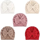 DRESHOW BQUBO 5 Pieces Newborn Baby Turban Hats Bow Baby Infant Beanie Breathable Toddler Cap for Baby Girls