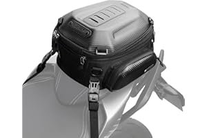 Rhinowalk Motorcycle Tail Bag Expandable Hard Shell Motorcycle Travel Luggage 12L-18L, Waterproof All Weather/Trunk/Rack Bag with Sissy Bar Straps - Carbon Black