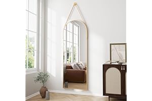 ZMYCZ Full Length Mirror, Arched Wall Mounted Mirror, 48"x16" Door Mirrors with Hanging Leather Strap, Wall Mirrors Full Length with Aluminum Frame for Bathroom Living Room Entryway (Gold)