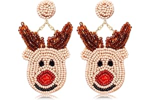 XOCARTIGE Christmas Earrings for Women Beaded Holiday Reindeer Bulb Boot Earrings Handmade Christmas Tree Drop Dangle Earrings Festive Jewelry Gifts
