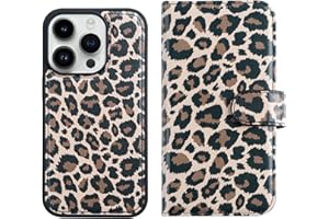 LUMARKE Designed for iPhone 15 Pro Max Wallet Case - Detachable Flip Folio Cover - RFID Blocking 4 Card Slots Holder - Leather Magnetic Kickstand - Protective Phone Case 6.7",Brown Leopard Print