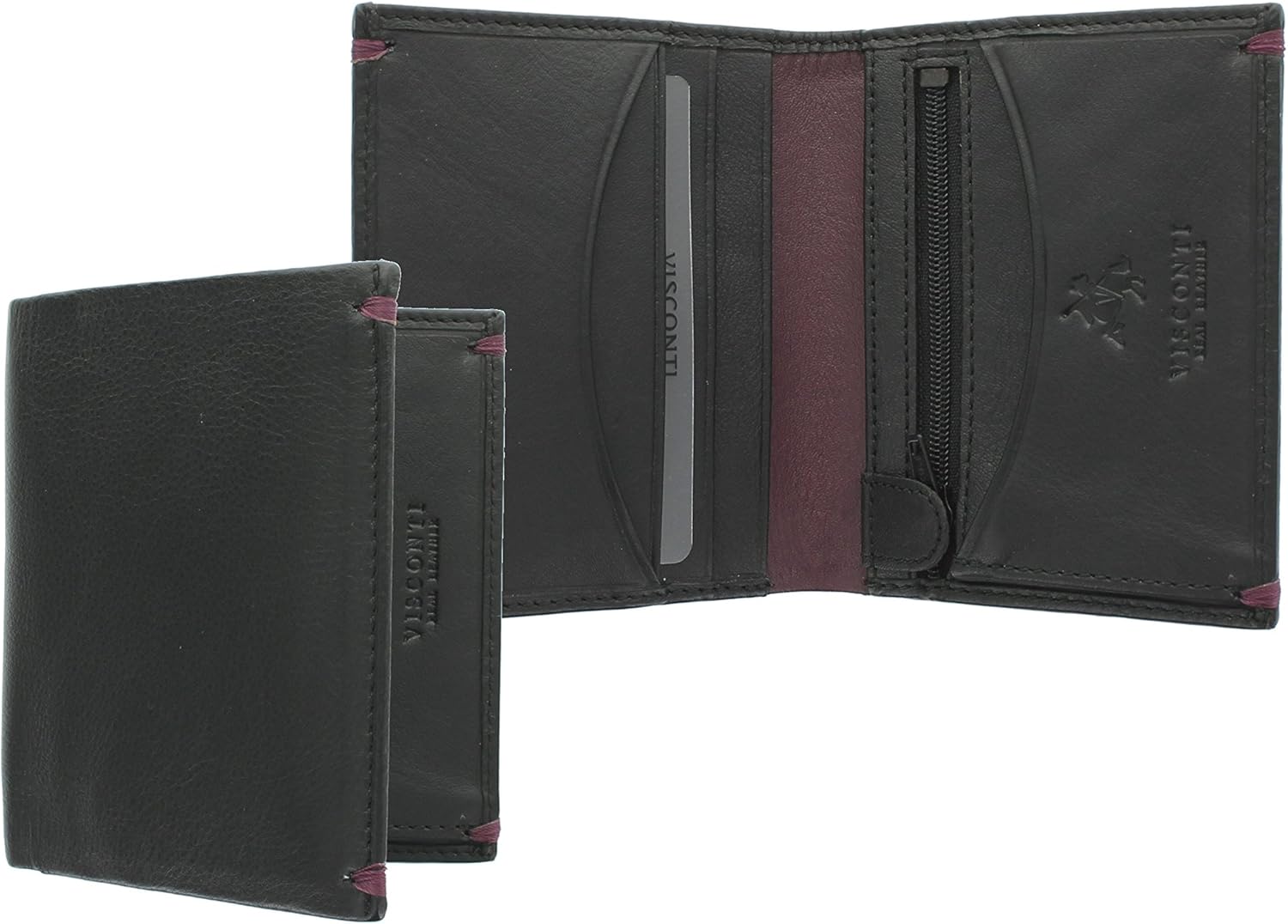 VISCONTI Alpine Collection BRIG Slim Leather Wallet RFID Blocking AP61 Black/Burgundy