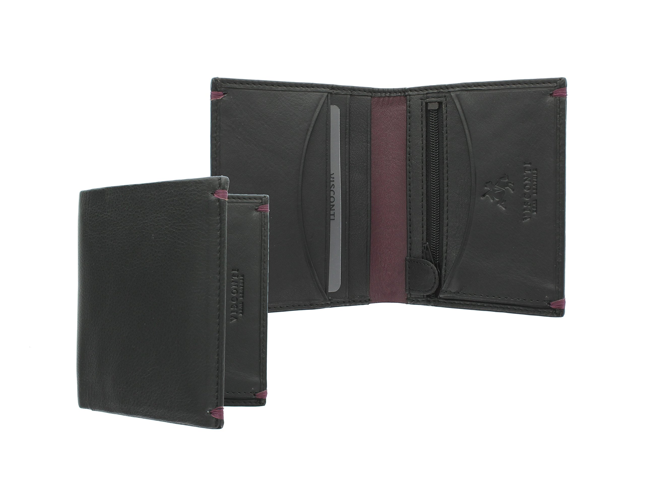 VISCONTI Alpine Collection BRIG Slim Leather Wallet RFID Blocking AP61 Black/Burgundy