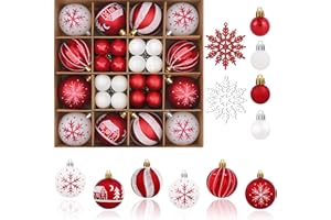 BLEUM CADE 50Pcs Christmas Tree Ornaments - 2.36''/60mm Christmas Ball Ornaments Set for Xmas Tree Holiday Party Wedding Home Decorations (Red & White)