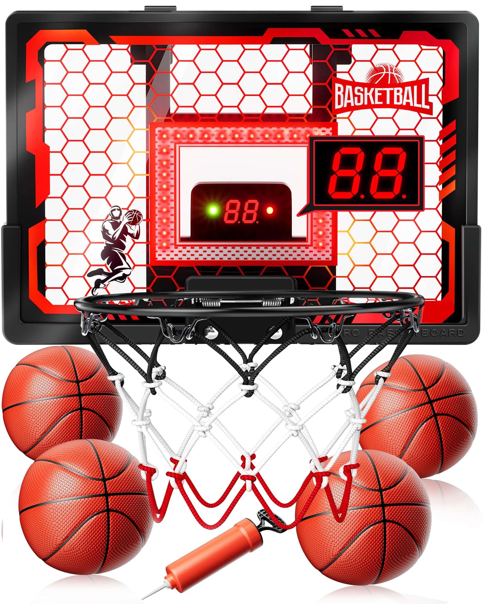 Photo 1 of Indoor Basketball Hoop Toy for Kids - Pro Basketball Hoop Over The Door, 2026 New Upgraded Hoop with Anti-Impact Backboard, Scoreboard&4 Balls Basketball Toys for 6 7 8 9 10 11 12 Year Old Boys (Red)
